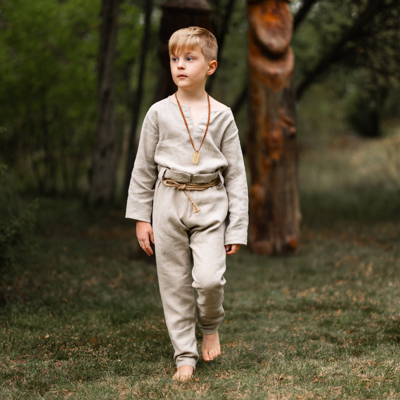 Kids Linen Trousers, Natural