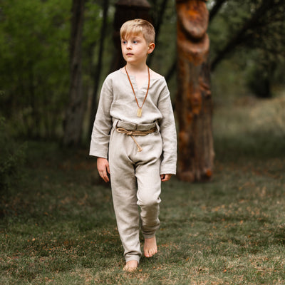 Kids Linen Trousers, Natural