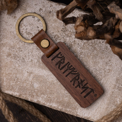 Grimfrost Runic Keychain, Wood