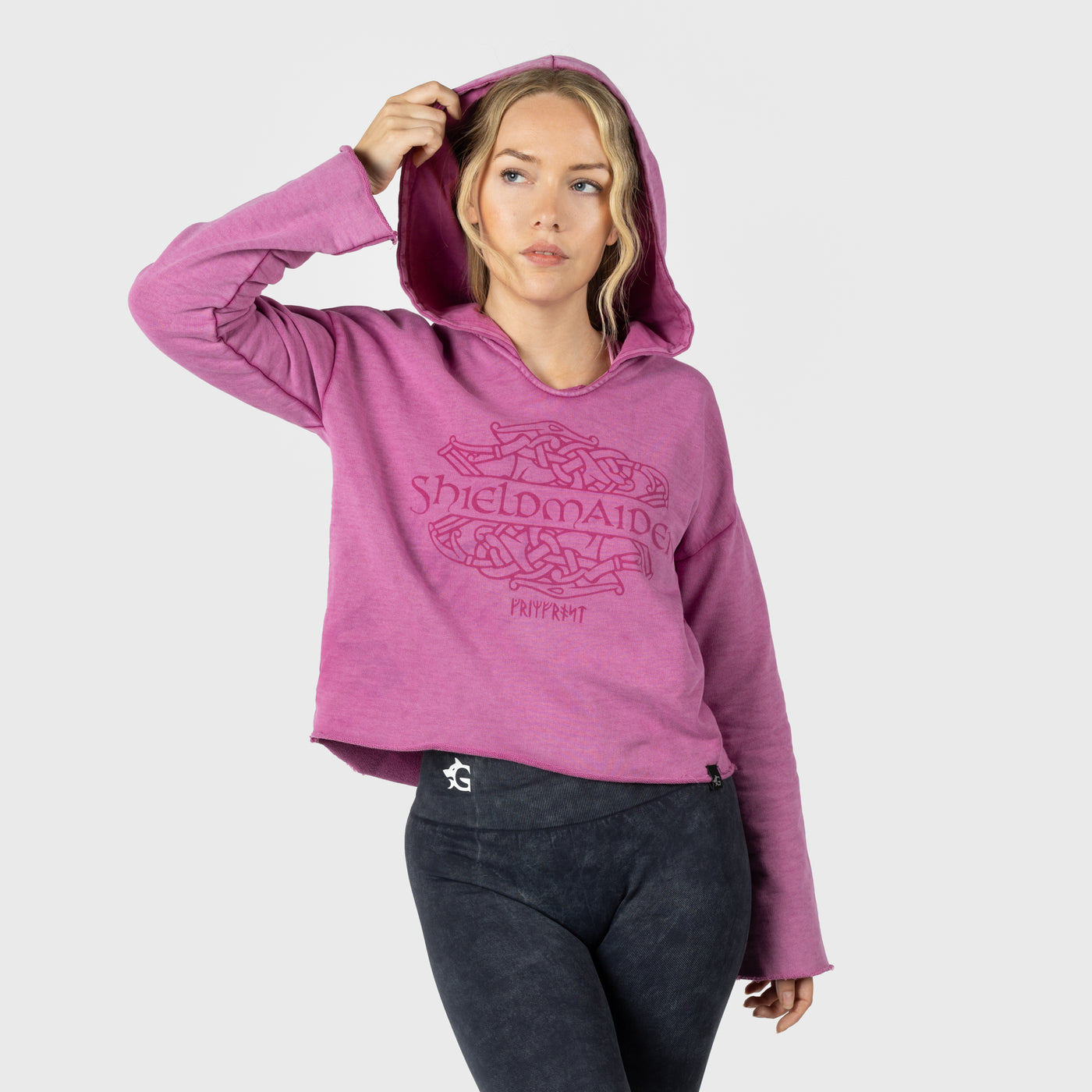 Damen Crop Hoodie, Shieldmaiden, Rosa