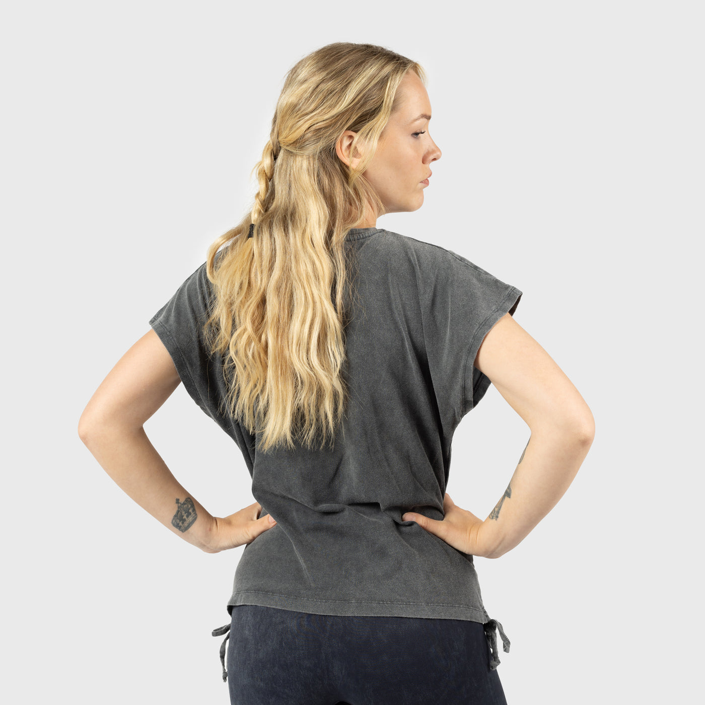 Damen Tee mit Kordelzug, Est. 2014, Washed Grey