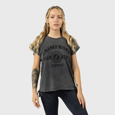 Damen Tee mit Kordelzug, Est. 2014, Washed Grey