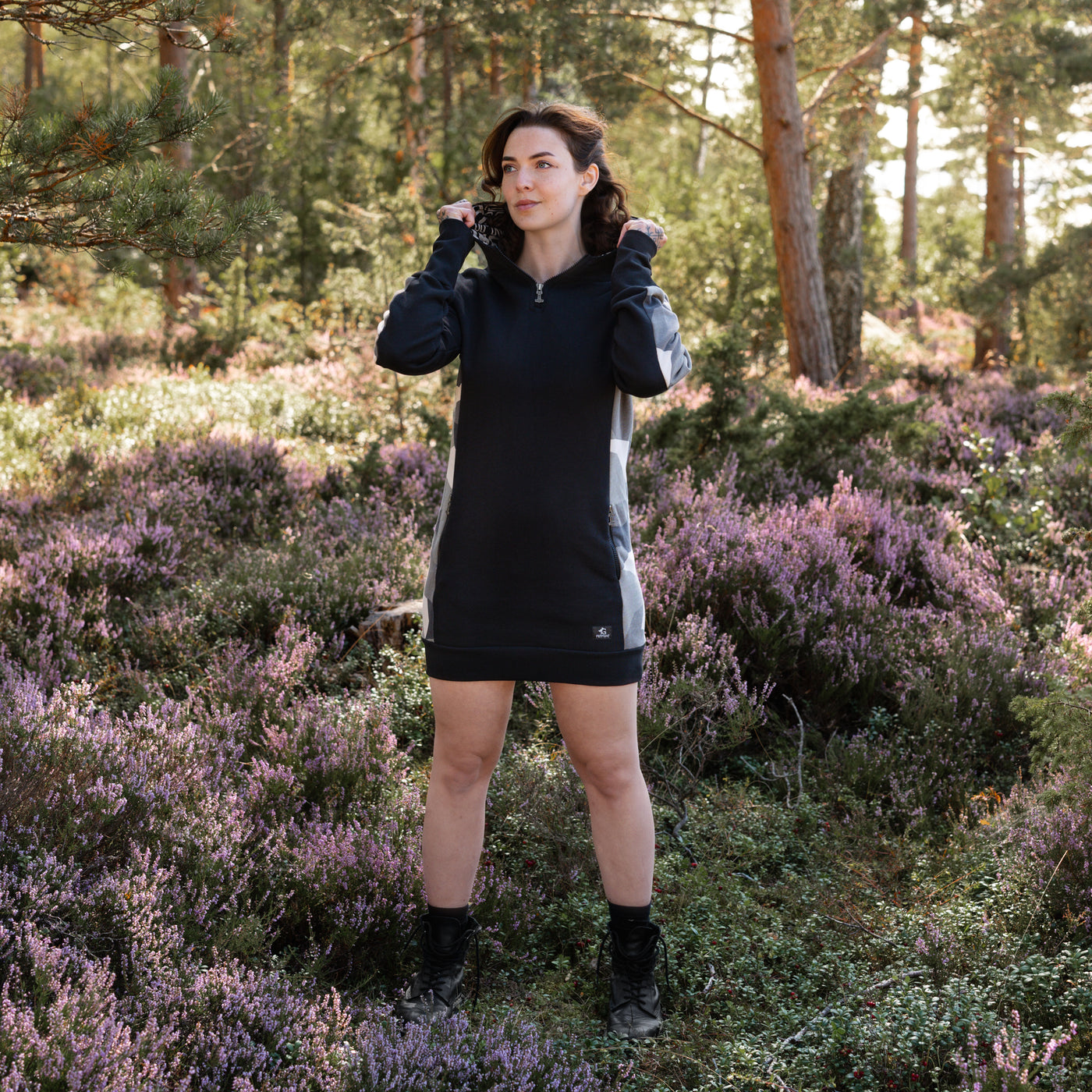 Women's Hoodie Half-Zip, Black and Camo