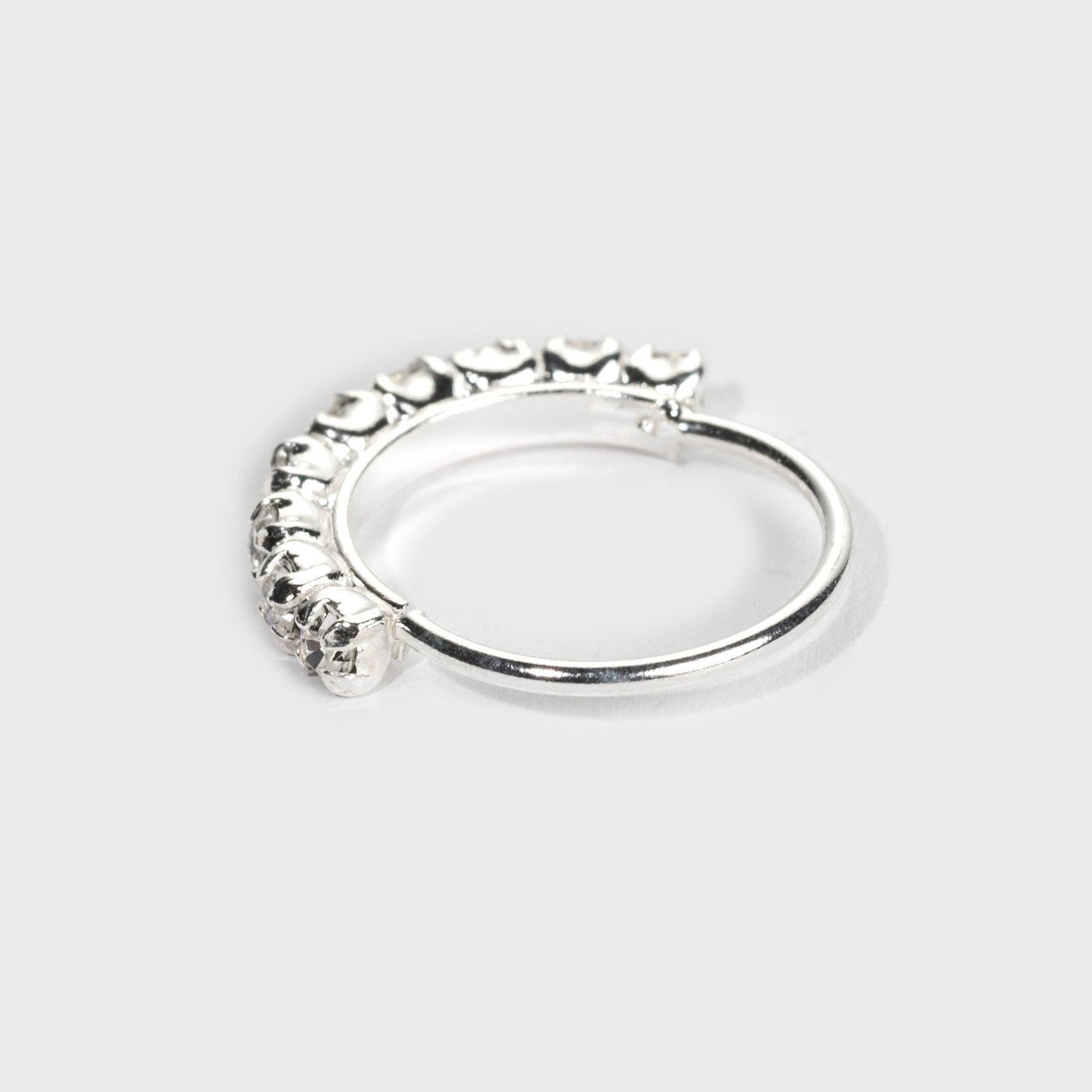 Silver Nose Ring, 9 clear Stones