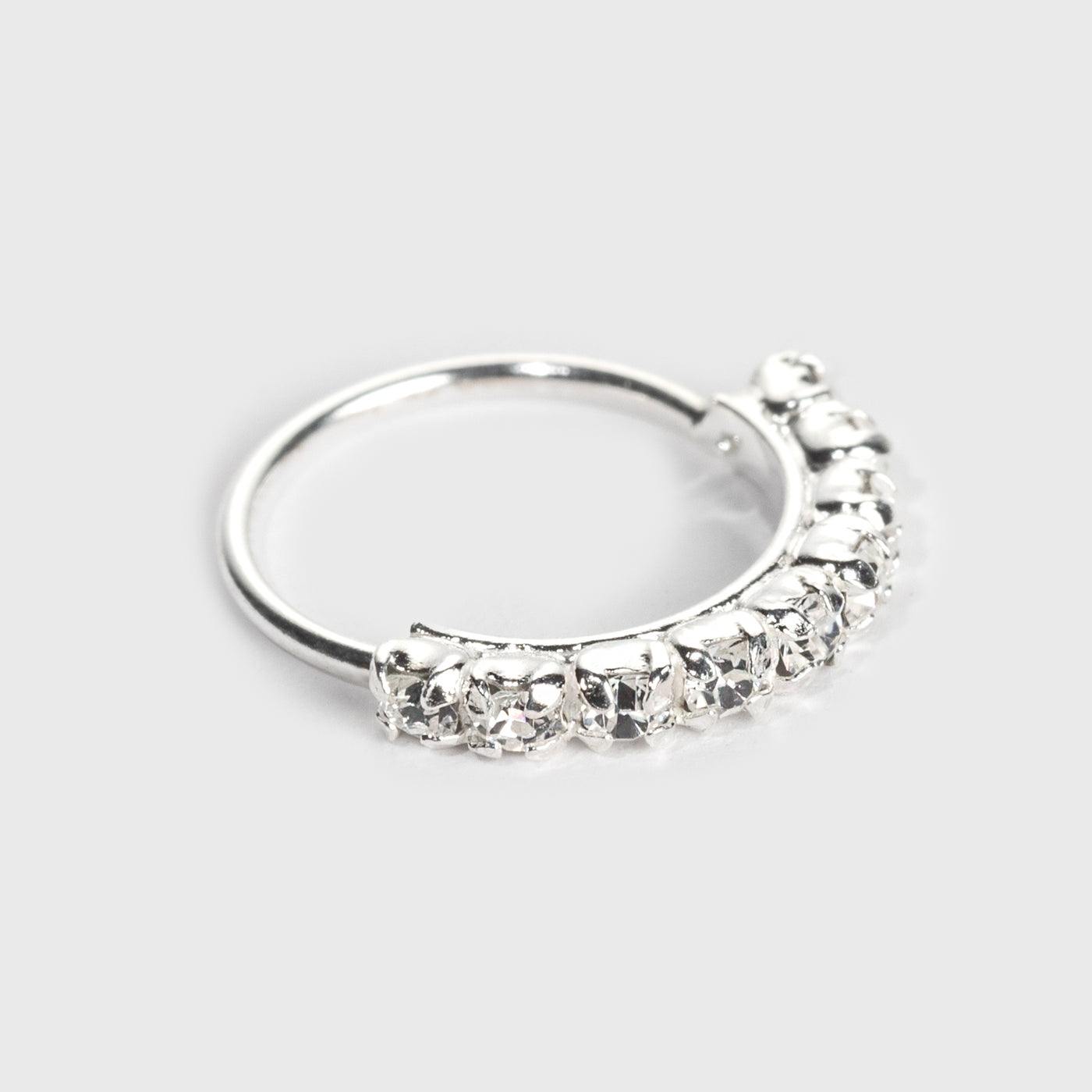 Silver Nose Ring, 9 clear Stones