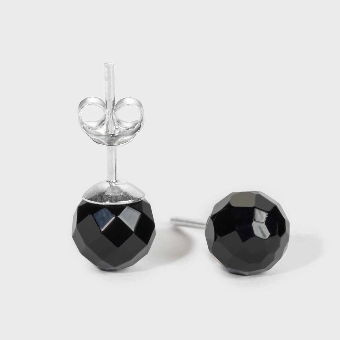 Round-Cut Black Onyx Silver Stud Earrings