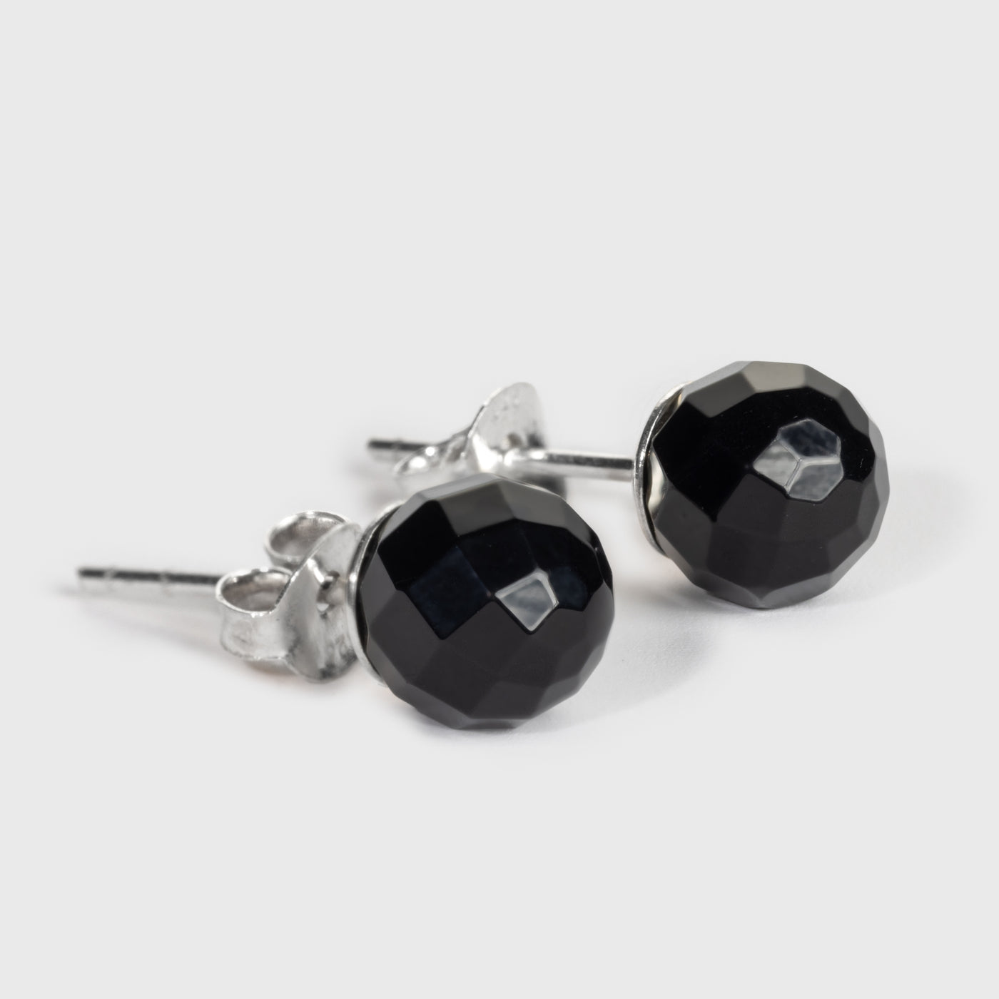 Round-Cut Black Onyx Silver Stud Earrings