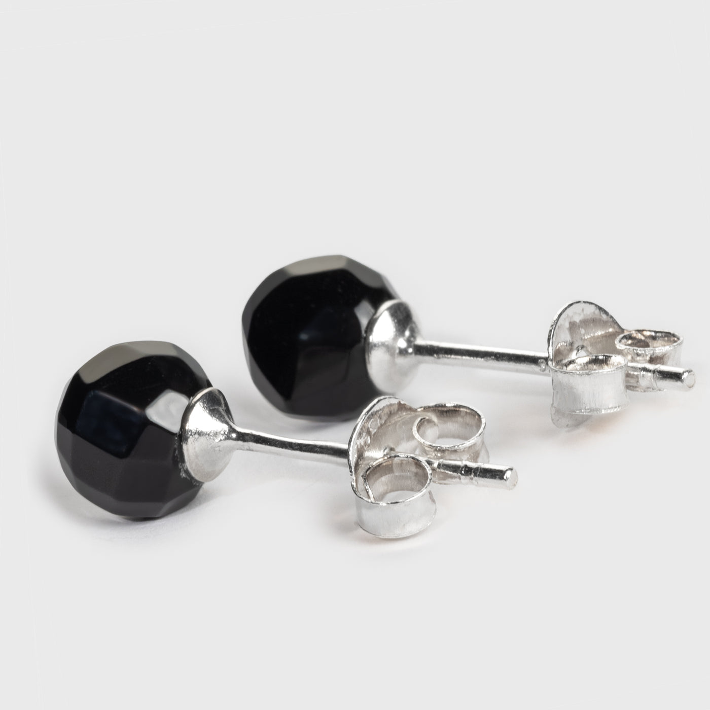 Round-Cut Black Onyx Silver Stud Earrings