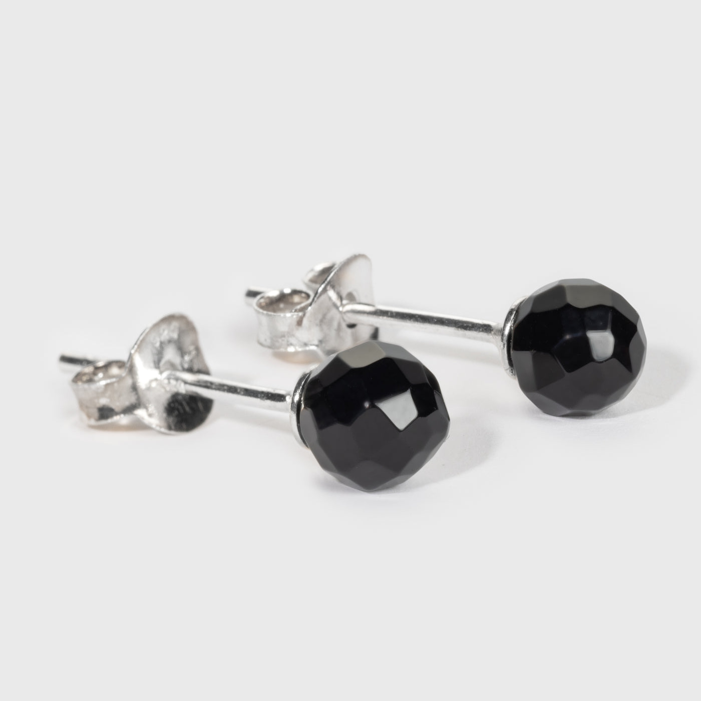 Round-Cut Black Onyx Silver Stud Earrings