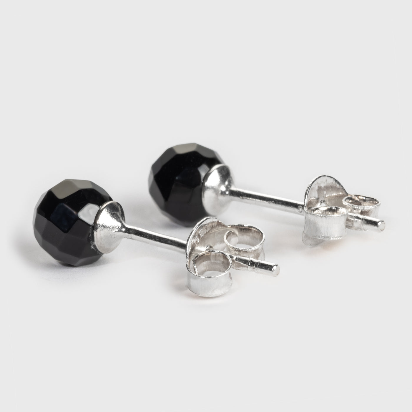 Round-Cut Black Onyx Silver Stud Earrings