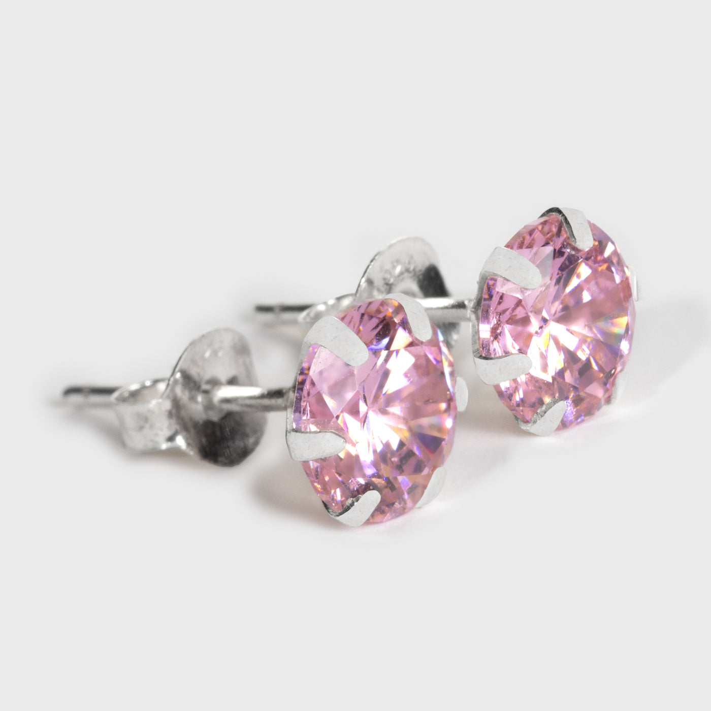 Pink Zircon Silver Stud Earrings