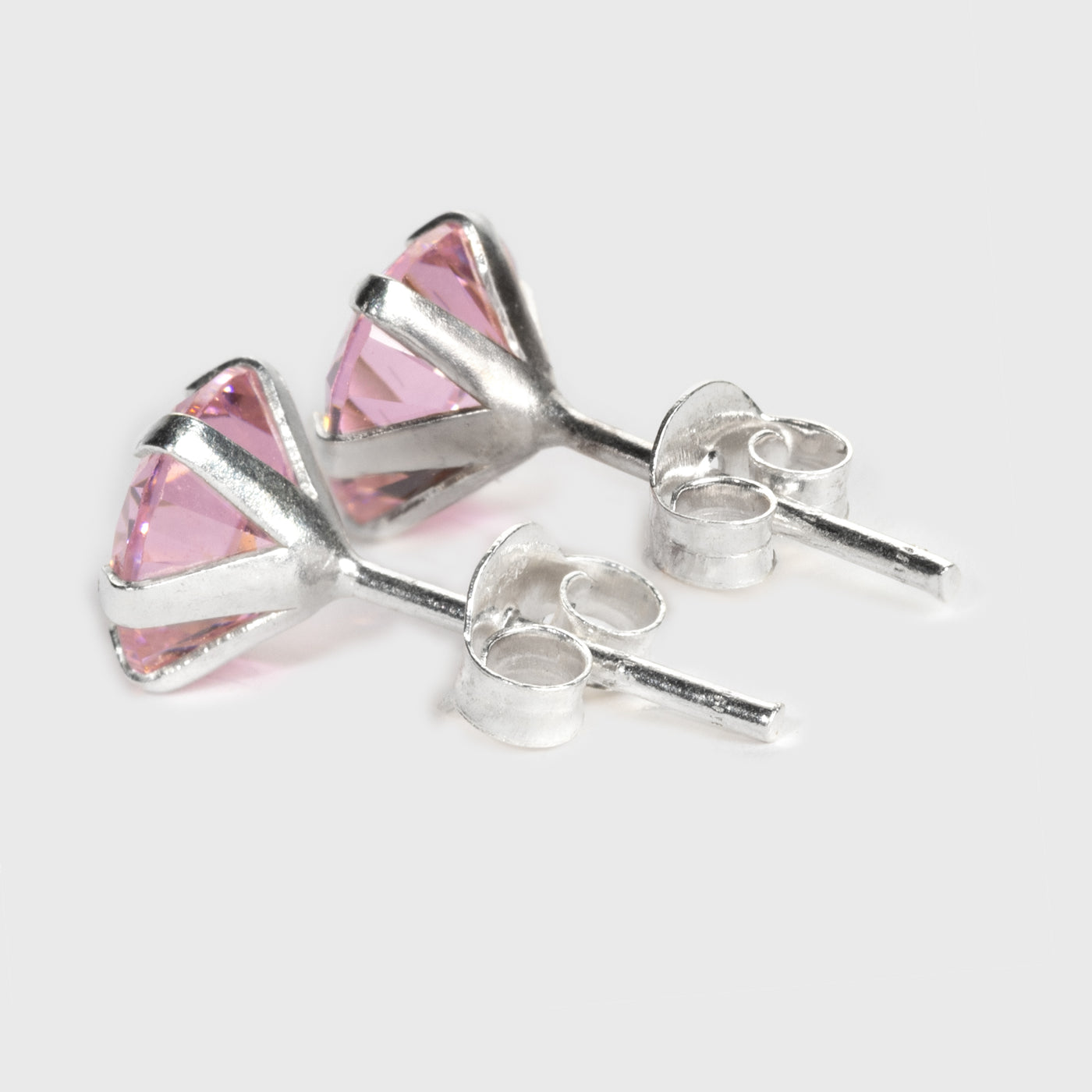 Pink Zircon Silver Stud Earrings