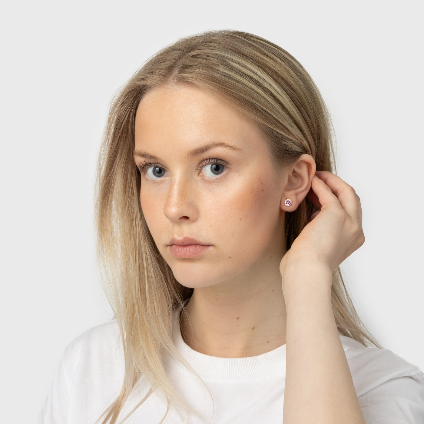 Pink Zircon Silver Stud Earrings