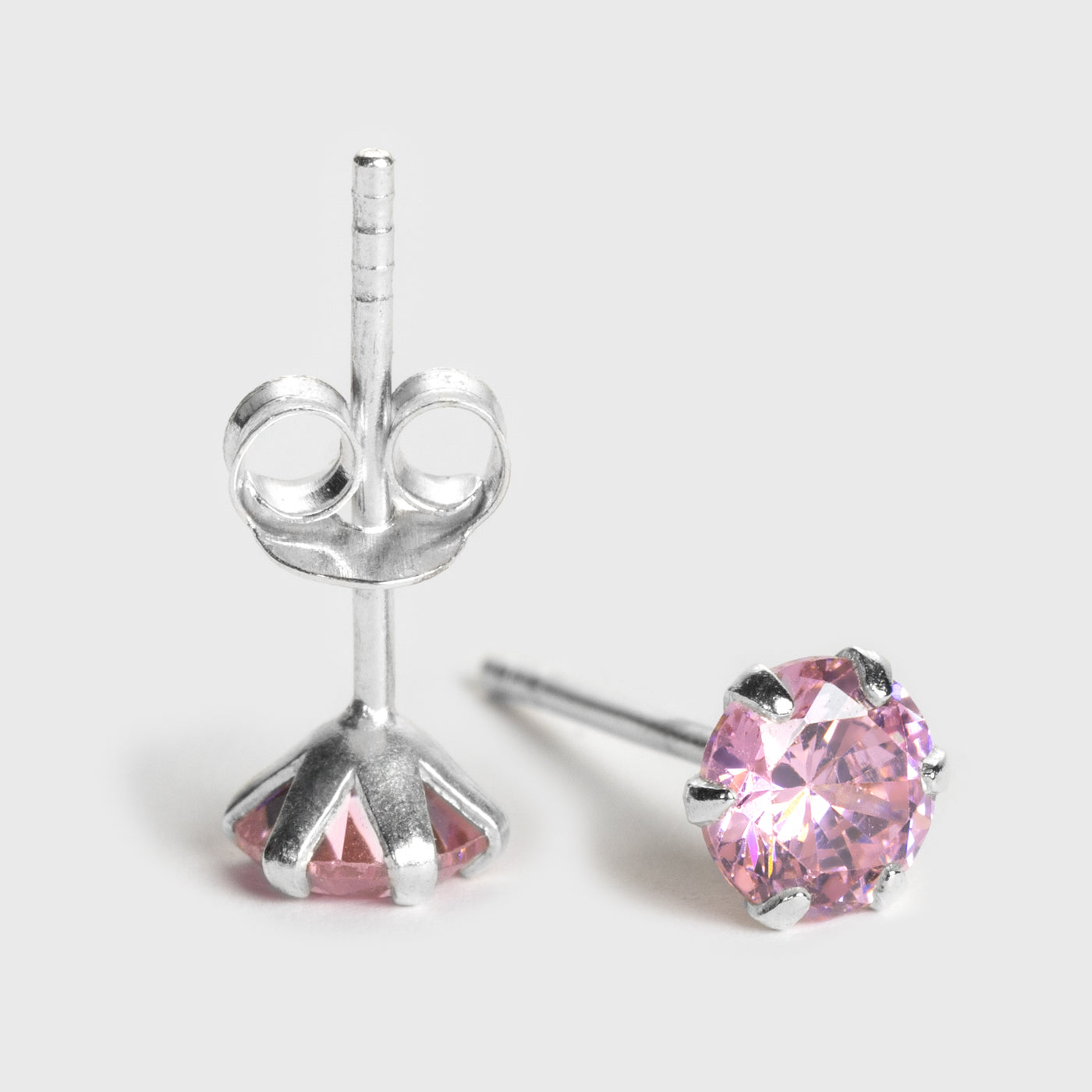 Pink Zircon Silver Stud Earrings
