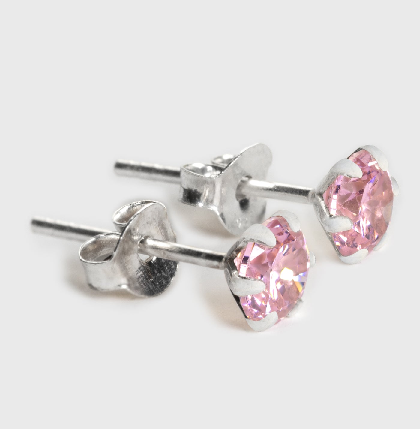 Pink Zircon Silver Stud Earrings
