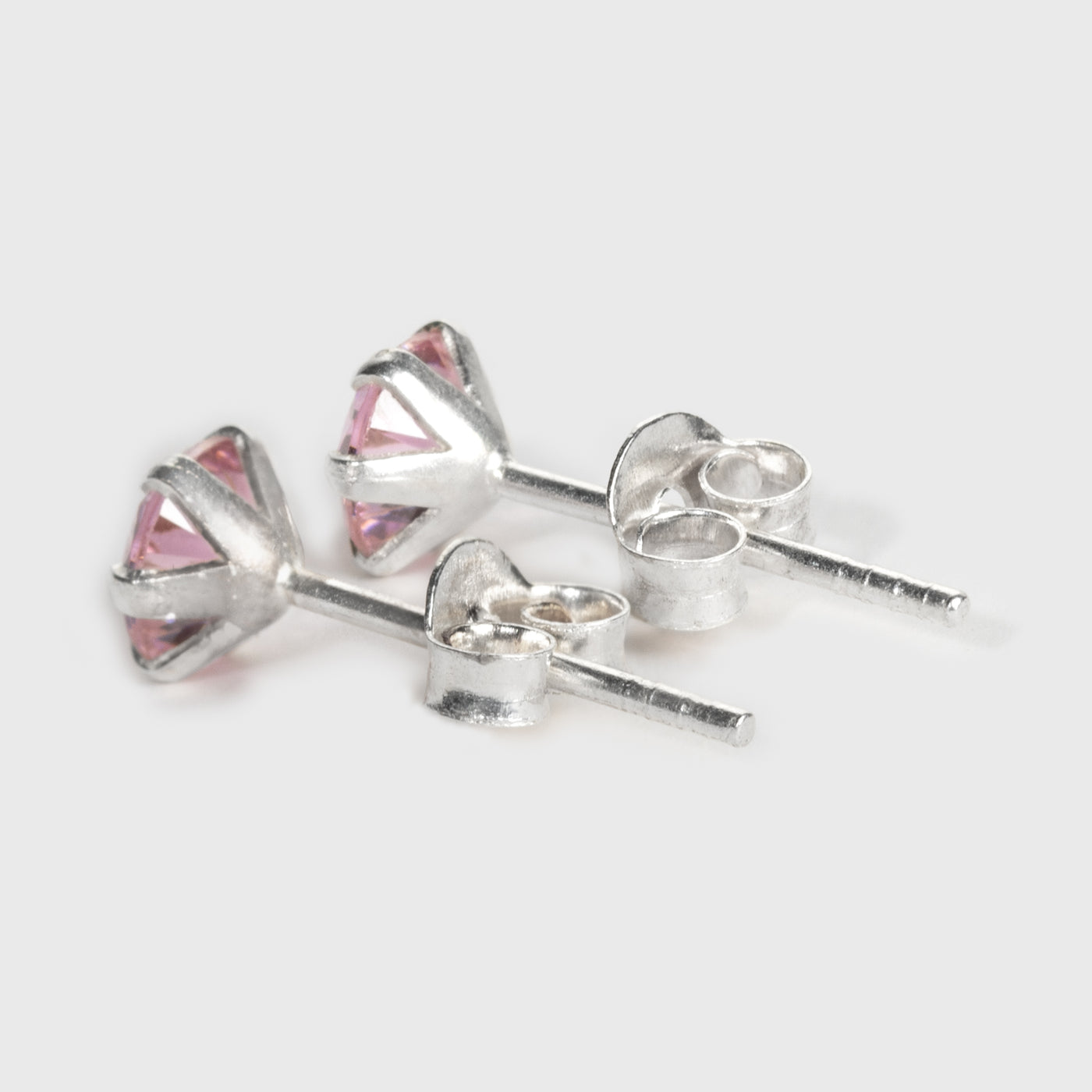 Pink Zircon Silver Stud Earrings