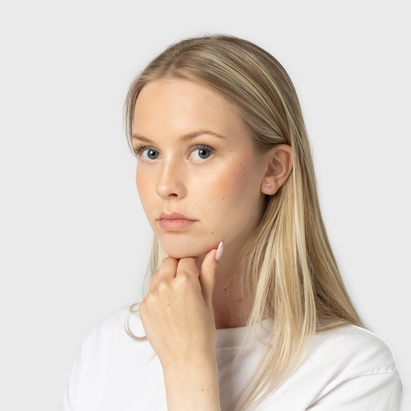 Pink Zircon Silver Stud Earrings