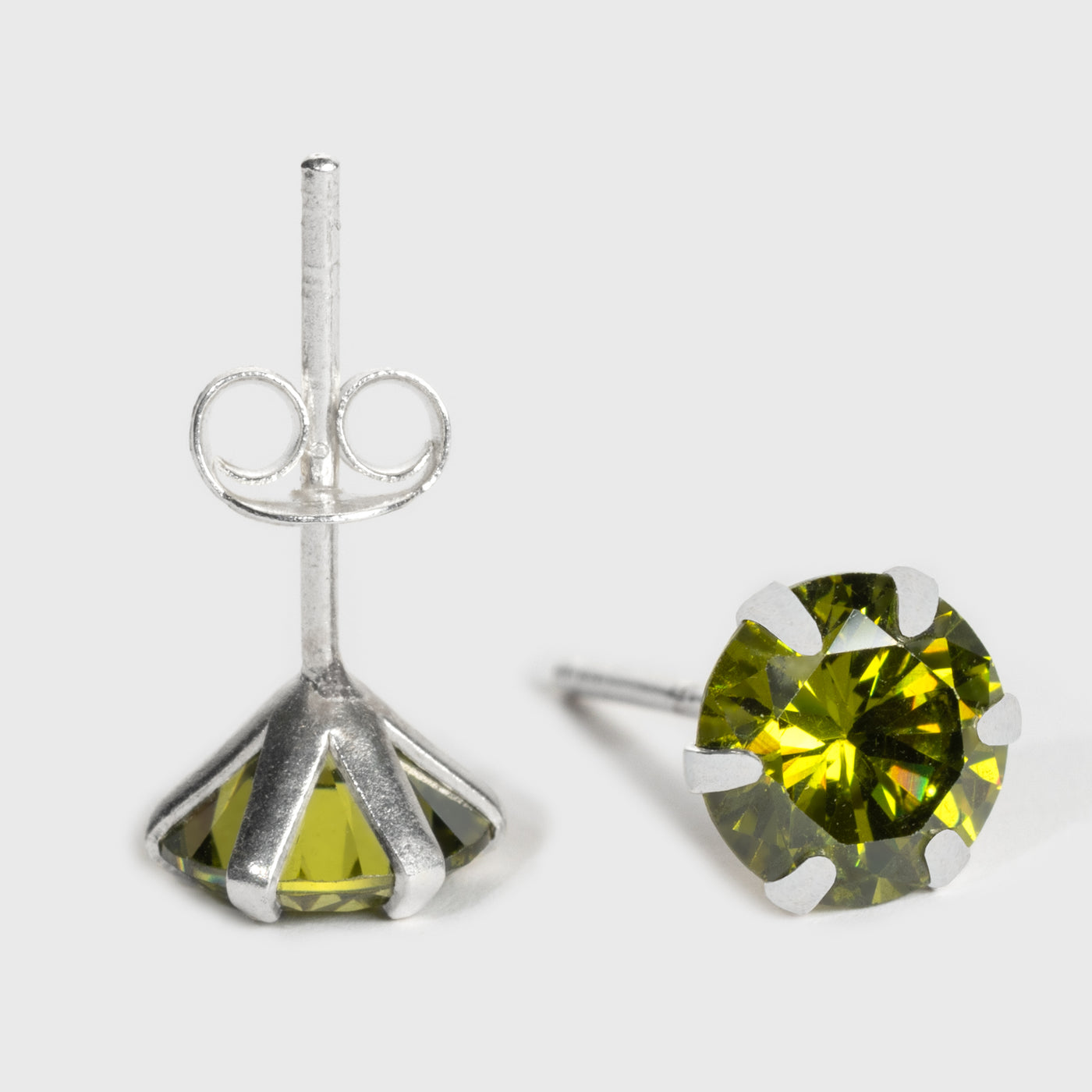Green Zircon Silver Stud Earrings