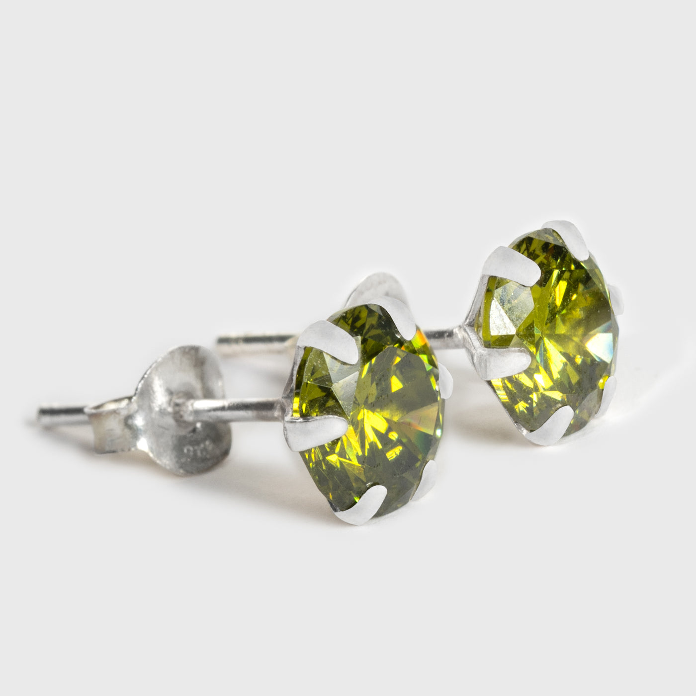Green Zircon Silver Stud Earrings