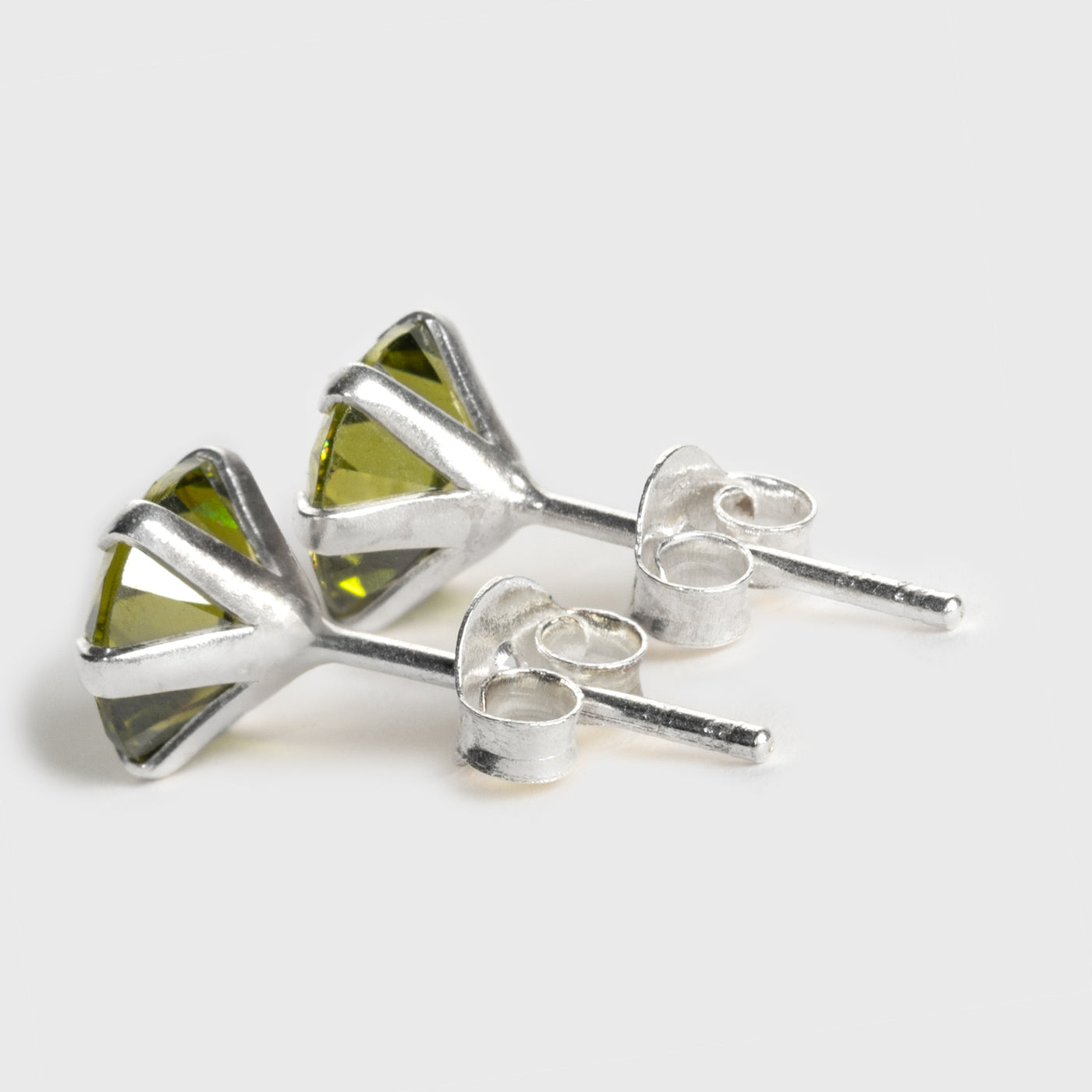 Green Zircon Silver Stud Earrings