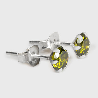 Green Zircon Silver Stud Earrings