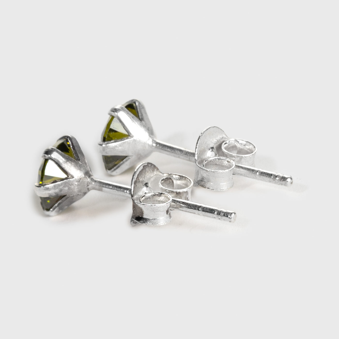 Green Zircon Silver Stud Earrings