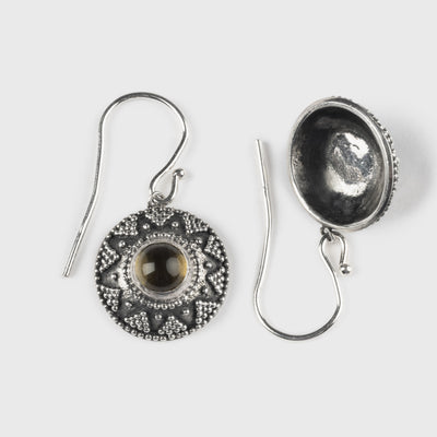 Premium Granulation Earrings, Citrine Silver