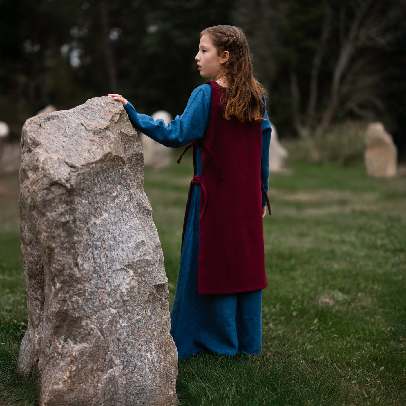 Kids Apron Dress, Blue / Red Apron