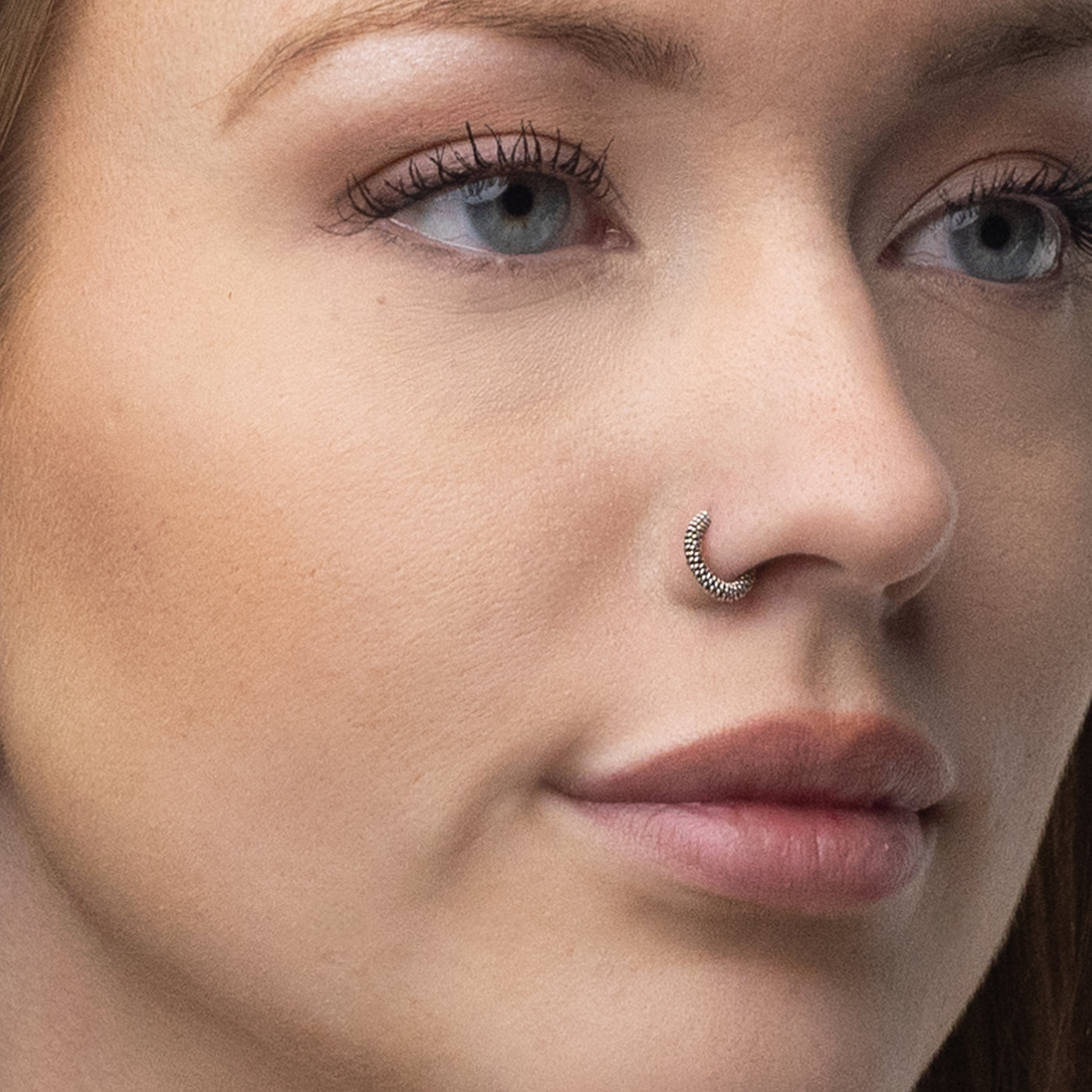 Silver Nose Ring, Cabel-knit Design with an oxidized finish