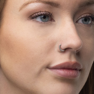 Silver Nose Ring, Cabel-knit Design with an oxidized finish
