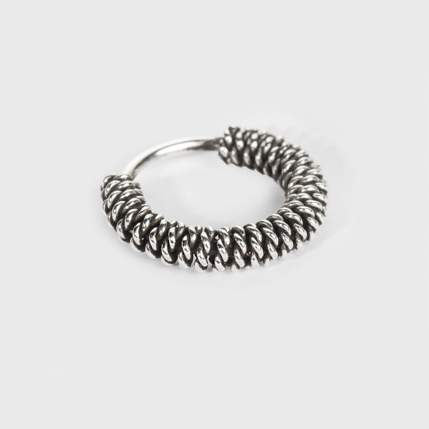 Silver Nose Ring, Cabel-knit Design with an oxidized finish