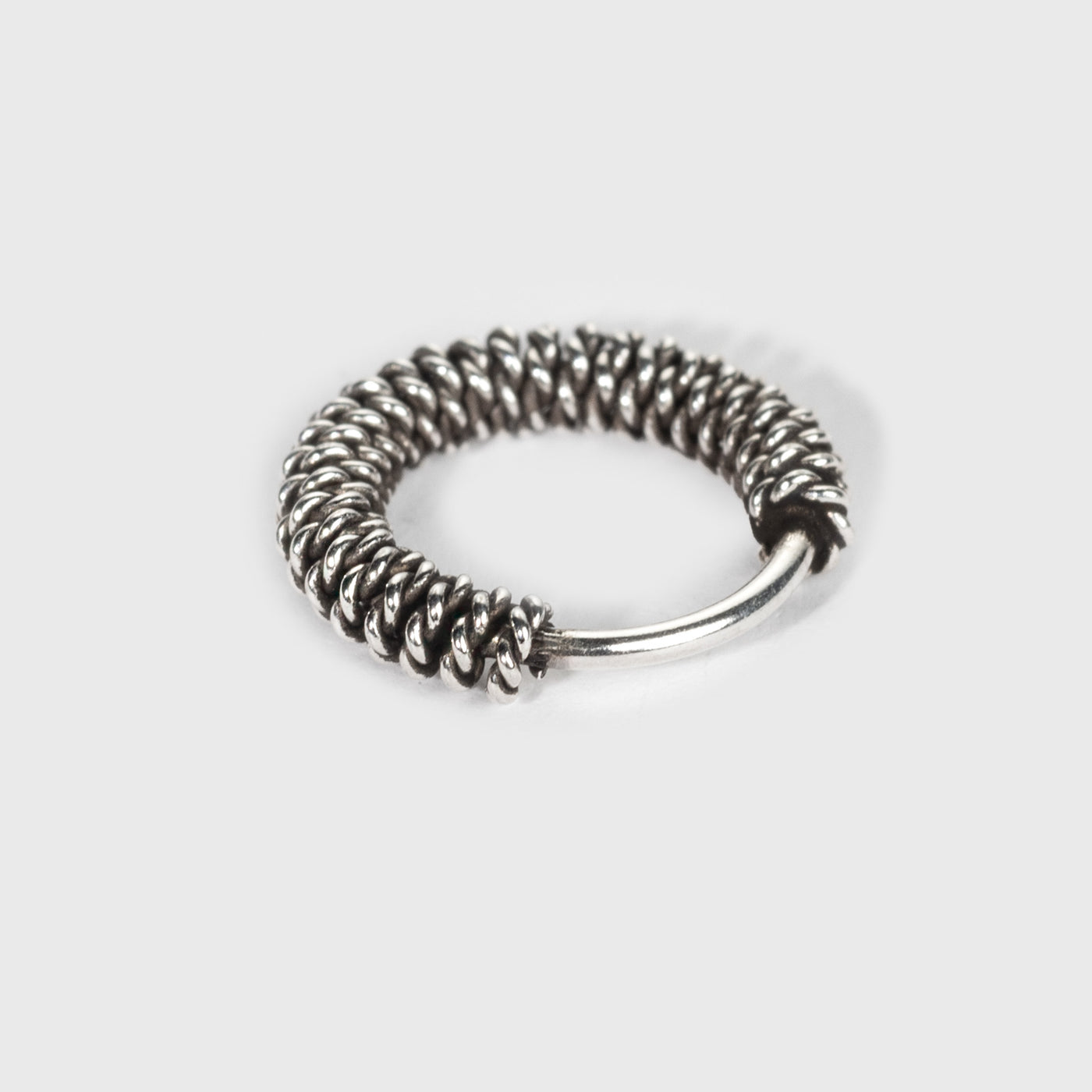 Silver Nose Ring, Cabel-knit Design with an oxidized finish