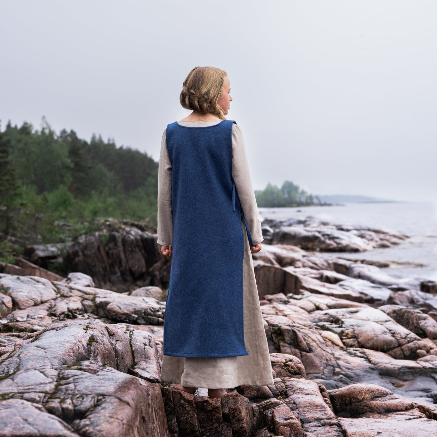 Kids Apron Dress, Natural / Blue Apron