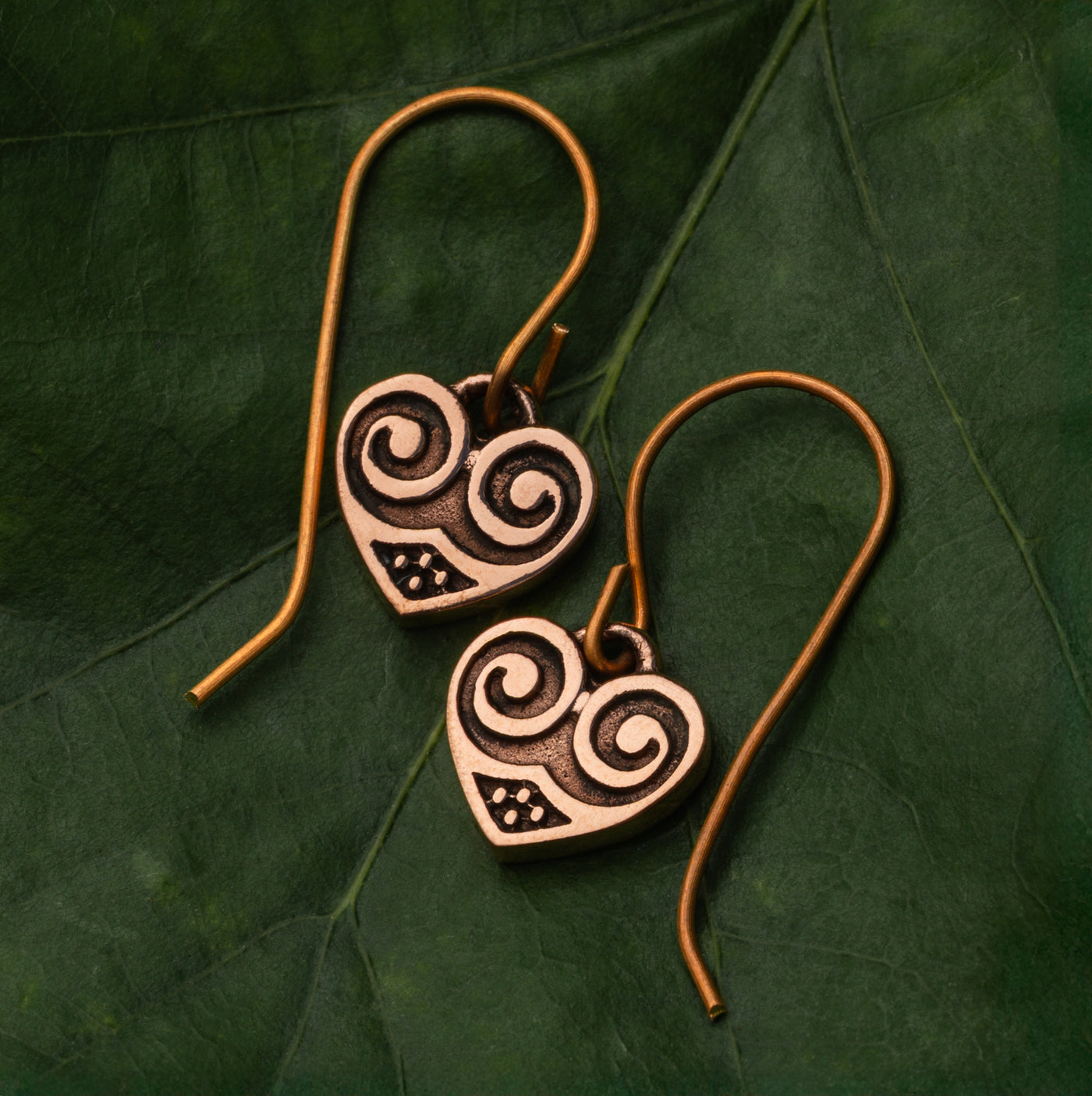 Birka Heart Earrings, Bronze