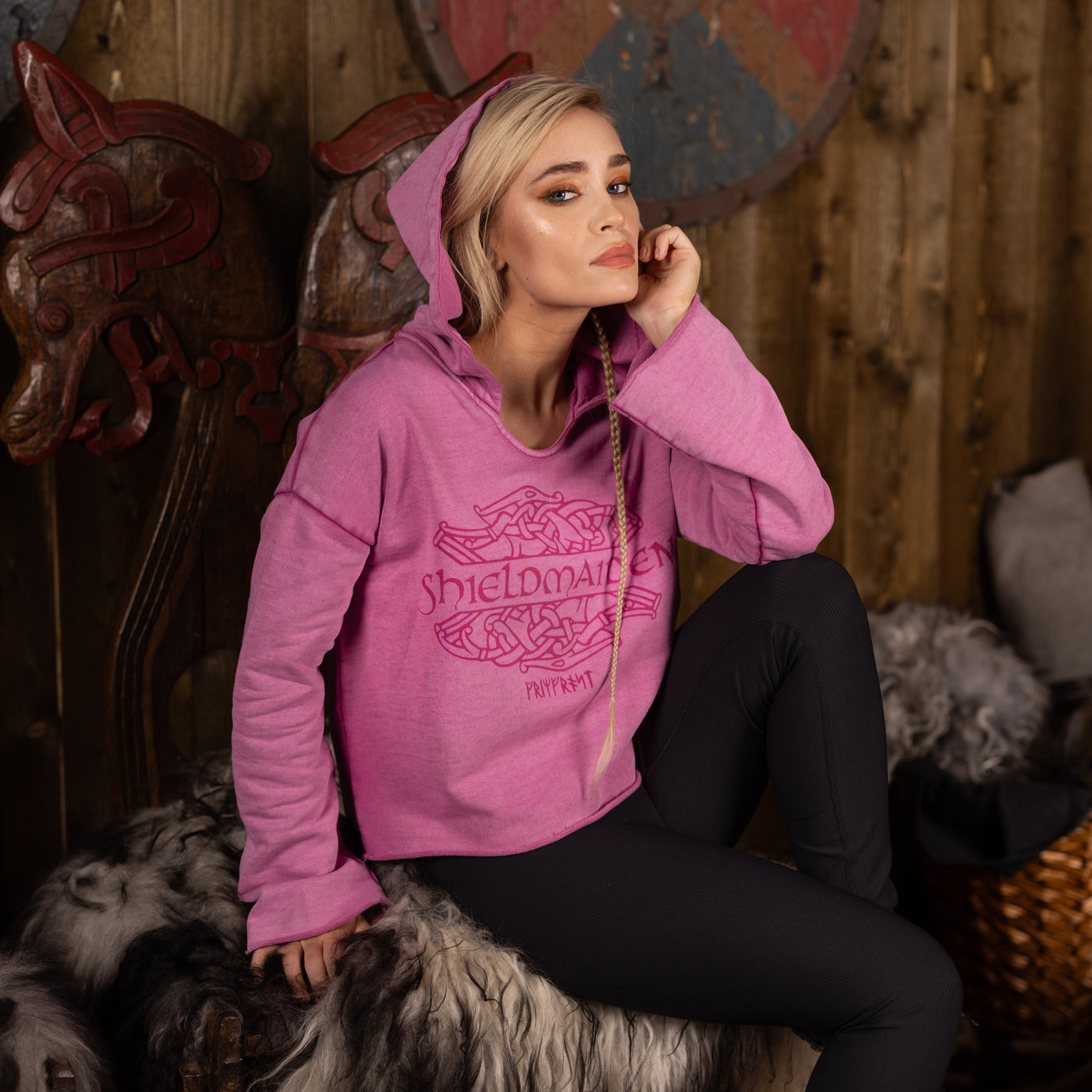 Damen Crop Hoodie, Shieldmaiden, Rosa