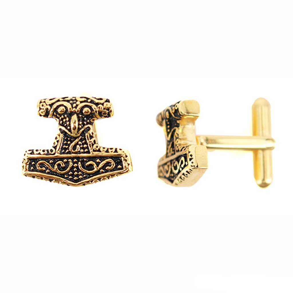 Cufflinks - Mjolnir Golden Cufflinks, Stainless Steel - Grimfrost.com