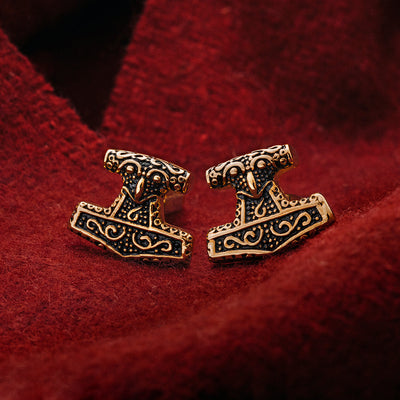 Cufflinks - Mjolnir Golden Cufflinks, Stainless Steel - Grimfrost.com