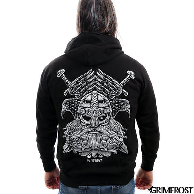 Hoodies - Zip Hoodie, Odin & Ravens, Black - Grimfrost.com