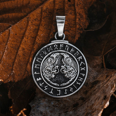 Pendants - Runic Raven Pendant, Stainless Steel - Grimfrost.com