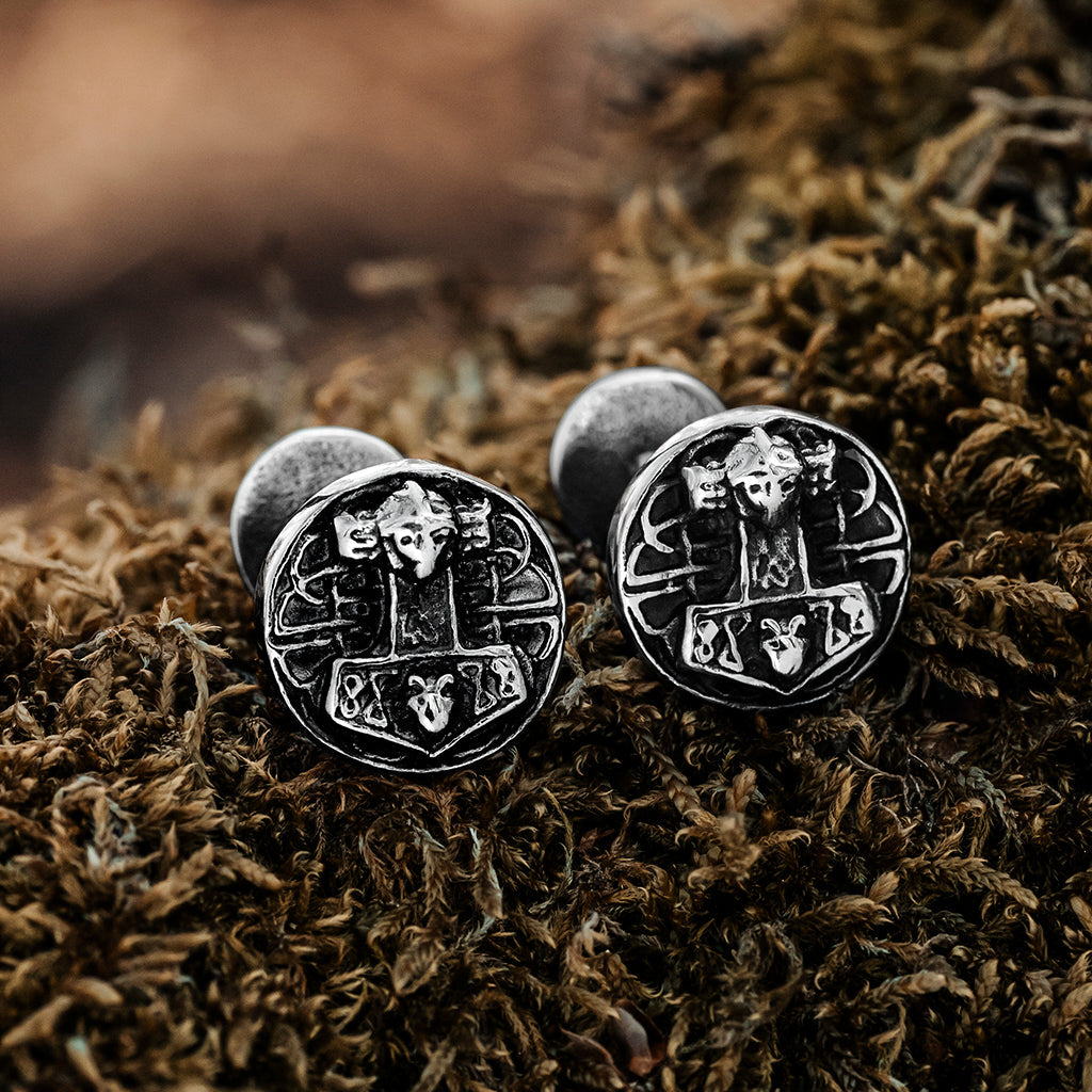 Mjolnir Disc Cufflinks, Stainless Steel