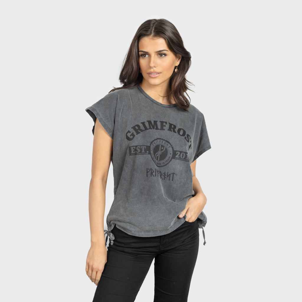 Damen Tee mit Kordelzug, Est. 2014, Washed Grey