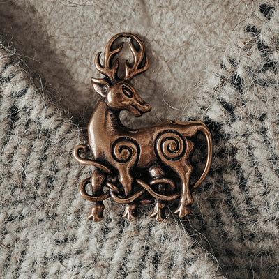 Brooches - Cernunnos Stag Brooch, Bronze - Grimfrost.com