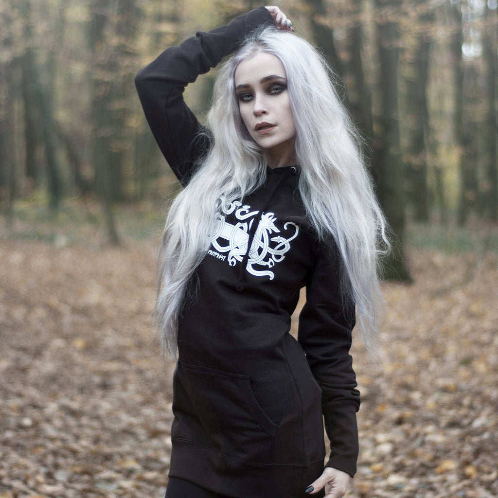 Hoodies - Longline Hoodie, Hjortr, Black - Grimfrost.com