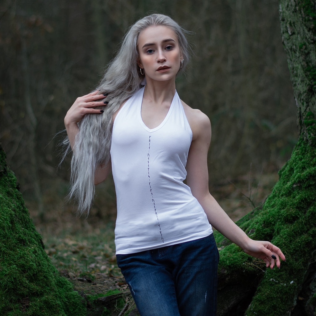 Tank Tops - V-Neckholder Top, Freyja, White - Grimfrost.com