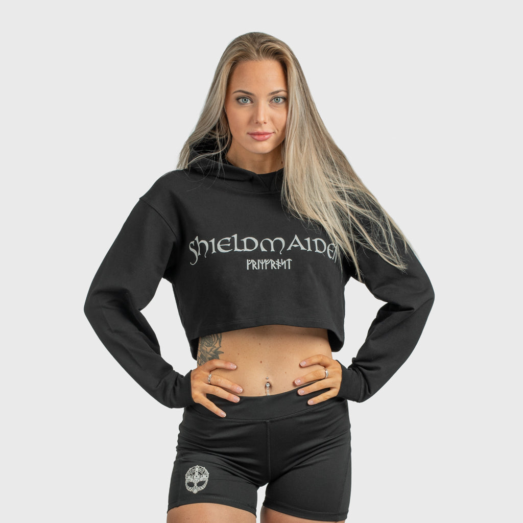 Crop Top Hoodie, Shieldmaiden, Schwarz