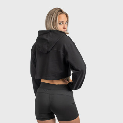 Crop Top Hoodie, Shieldmaiden, Schwarz