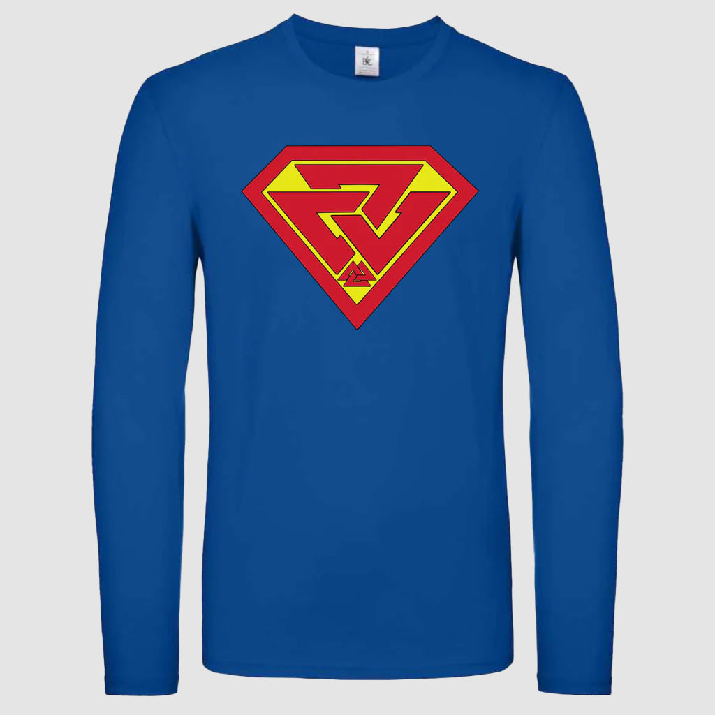 Long Sleeve Tee, Super Valknut, Blue