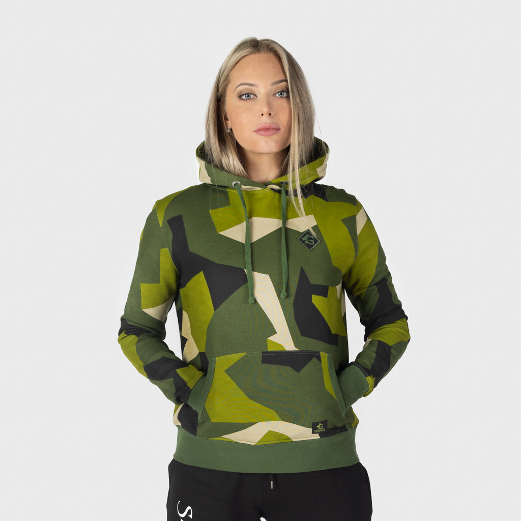 Damen Premium Hoodie, Grimfrost, M90 Grün Camo