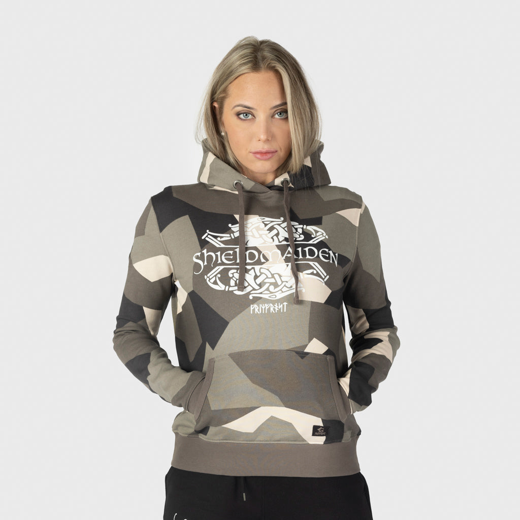 Women's Premium Hoodie, Shieldmaiden, M90 Brown Camo