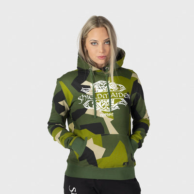 Damen Premium Hoodie, Shieldmaiden, M90 Grün Camo